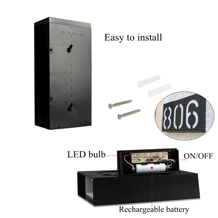 House Number Outdoor Solar Plate LED Door Numbers Signs Solar Number Outdoor Lighting Rechargeable House Number Light