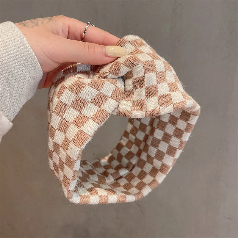 New Fashion Lady Knitting Warm Plaid Elastic Hairbands Autumn Winter Headbands Headwrap For Women Girls Hair Accessories