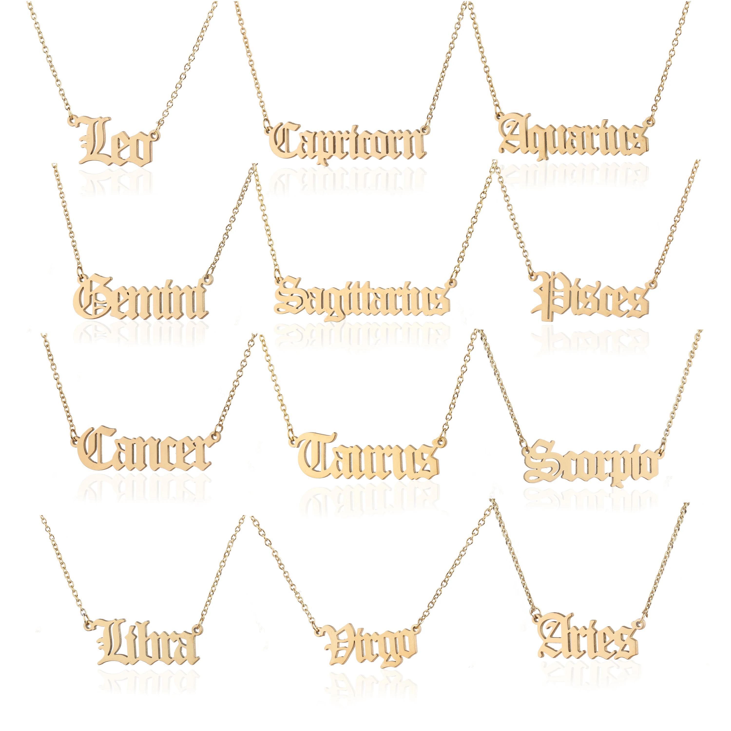 Stainless Steel 12 Zodiac Necklace Constellations Necklace Virgo Leo Libra Scorpio Sagittarius Capricorn Aquarius Birthday Gift