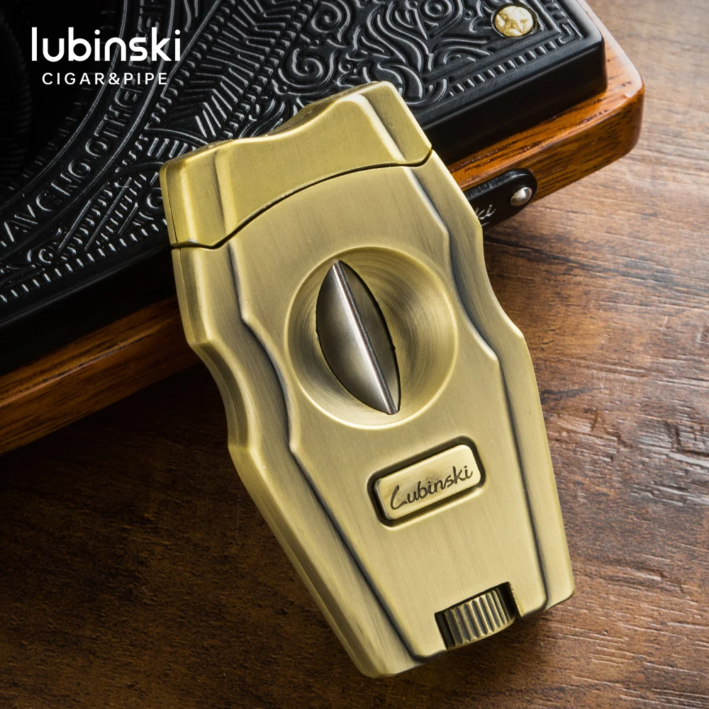 LUBINSKI Stainless Steel Cigar V Cut Blade Tobacco Cigarette Cigar Cutter Ring Gauge With Cigar Punch Stand 3 in 1