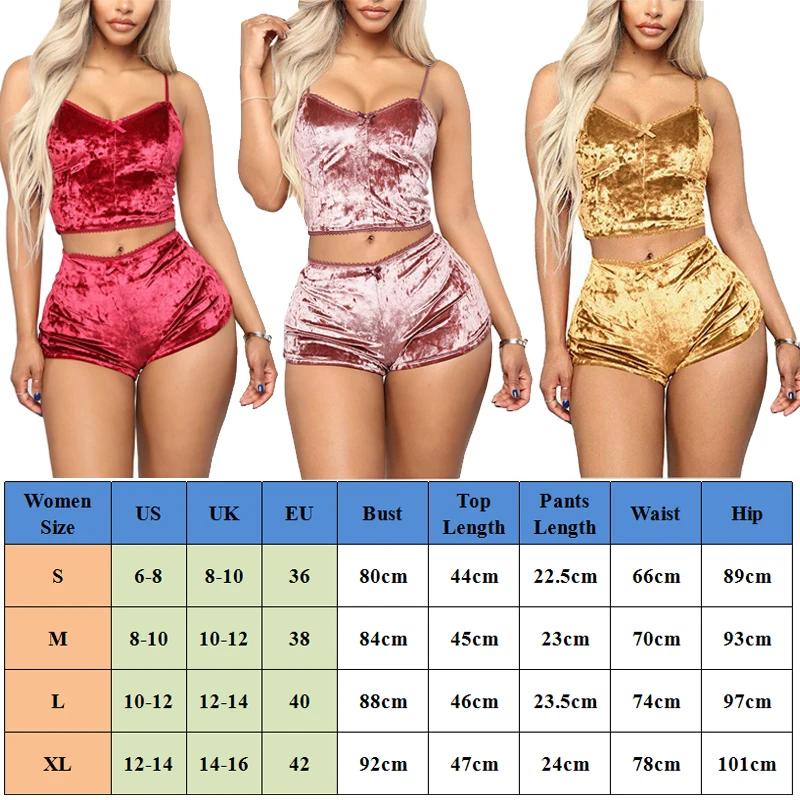 Women 2 piece set Velvet Sleepwear Sexy Spaghetti Strap Shorts Pajama Set Ladies Sleepwear Female Pajama Party Two Piece Set hot