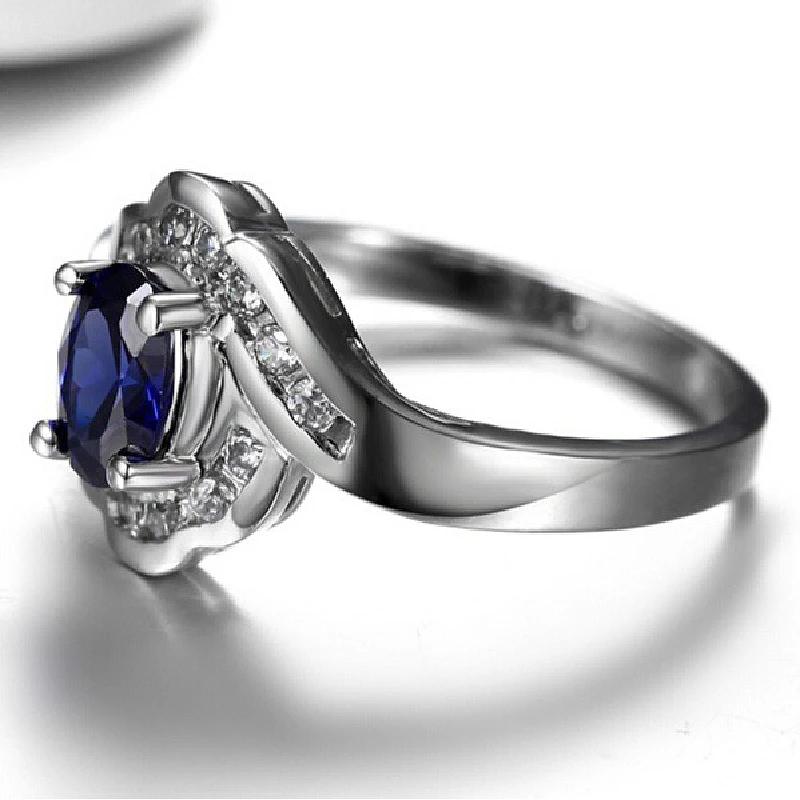 Cổ Điển 925 Bộ Trang Sức Bạc Nữ Nhẫn Hình Bầu Dục Sapphire Zircon Đá Quý Ngón Tay Cho Nữ, Nhẫn Nữ Cưới Đính Hôn Đảng Tặng Phụ Kiện