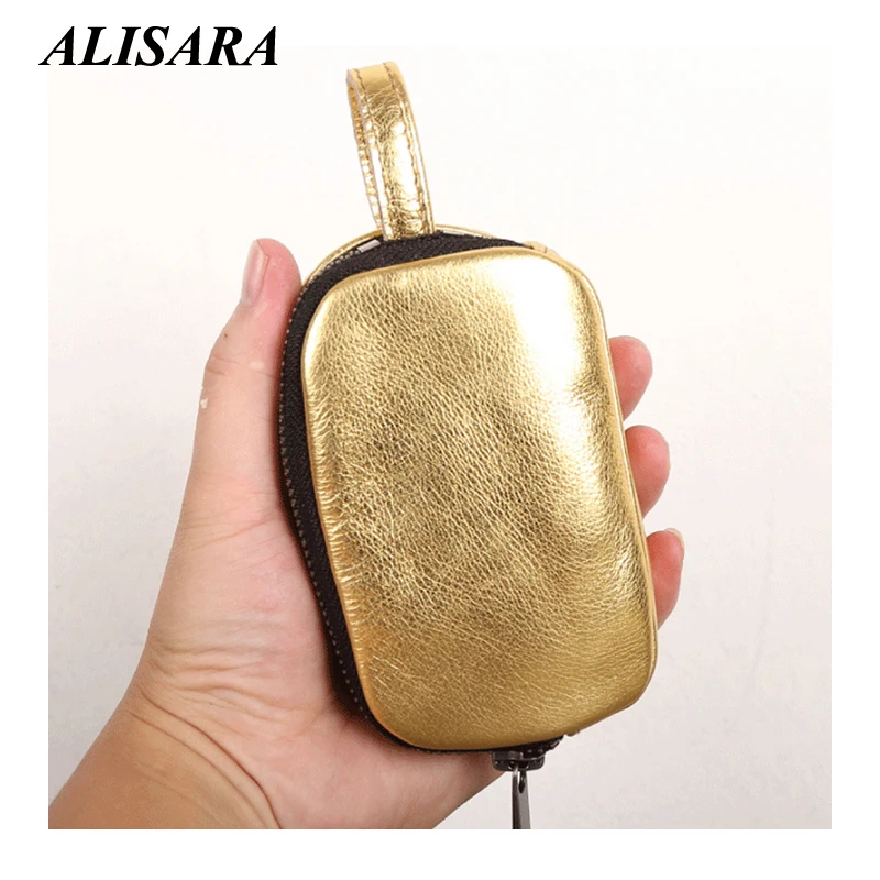 Storage Coin Purses Women First Layer Cow Leather High Quality Unisex Housekeeper Car Key Pouch Organizer Money Bag