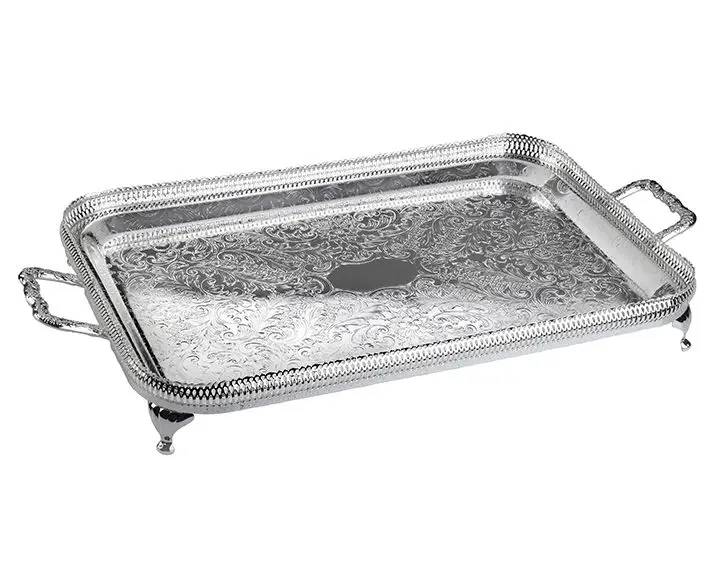 DOLBOVI Porio Silver Handle Side Hole Pedestal tray 41x24 tray поднос plateau de service