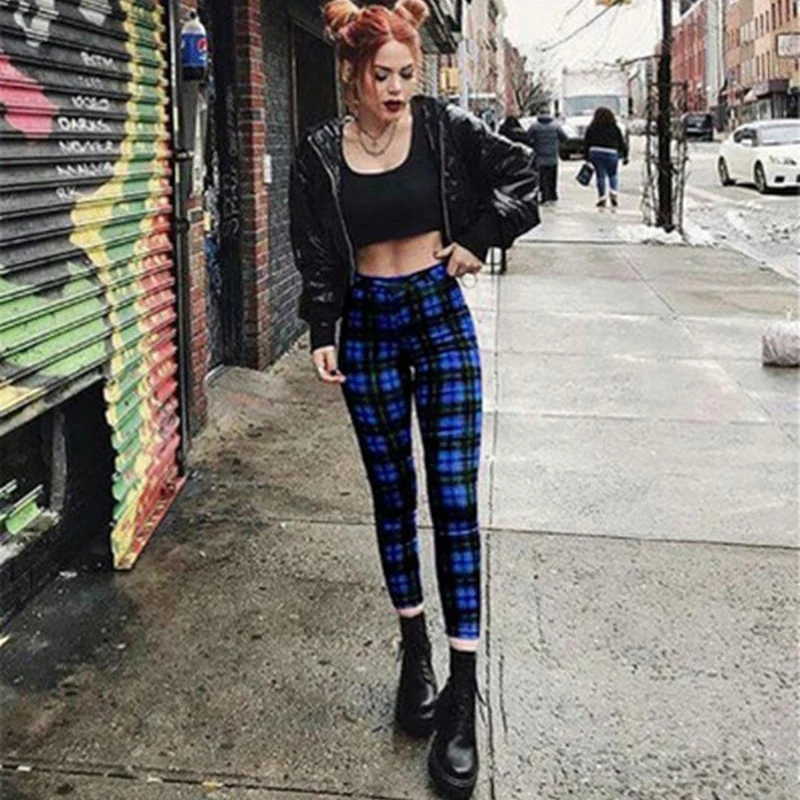 2024 New Streetwear High Waist Spandex Women Leggings Big Size XS-XXXL Female Fashion Plaid Pencil Pants Leggings Trousers Red