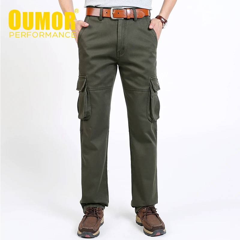 

Oumor 46 Men Winter New Long Casual Pockets Warm Fleece Cargo Pants Trousers Men Fashion Cotton Thick Outwear Safari Style Pants