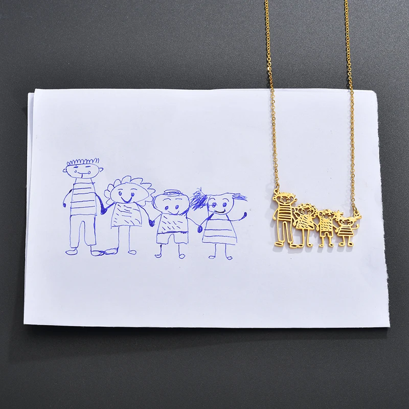 Nextvance Custom Kids Drawing Necklace Stainless Steel Personalized Children Artwork Pendant for Kids Mom Family Jewelry Gifts