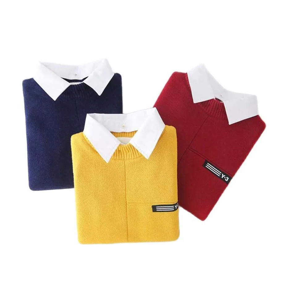 Cotton boys pullovers spring boys warm jacket teenage winter velvet sweaters turn-down collar knitted clothes bottoming shirt