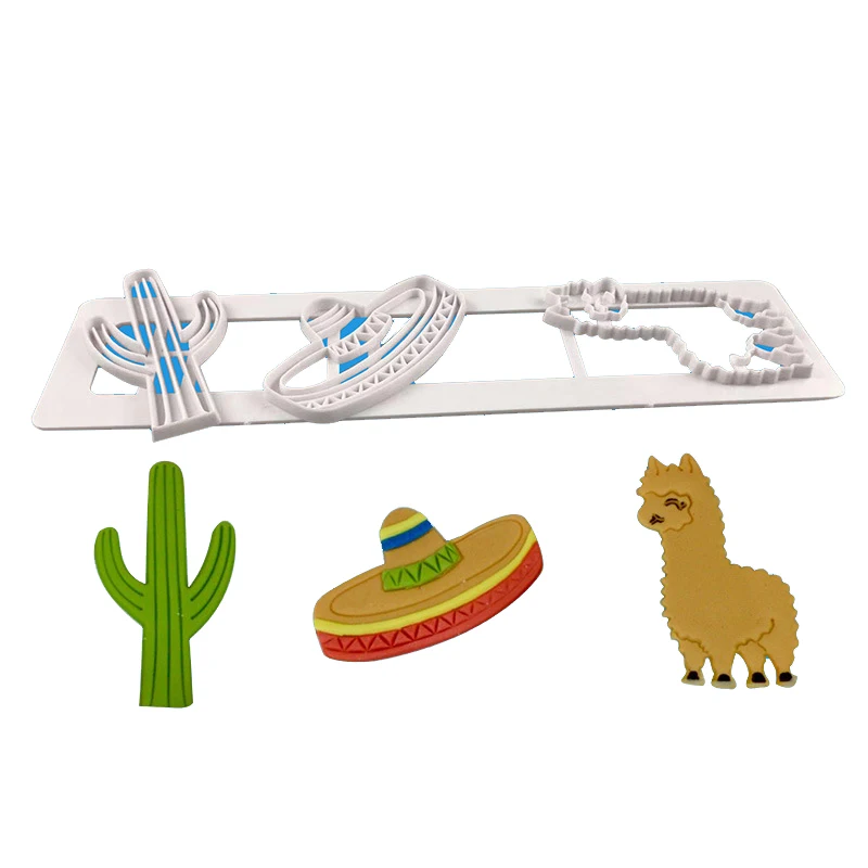 Desert Cactus Alpaca Cookie Cutter Plastic Biscuit Knife Baking Fruit Cake Kitchen Tools Mold Embossing Printing