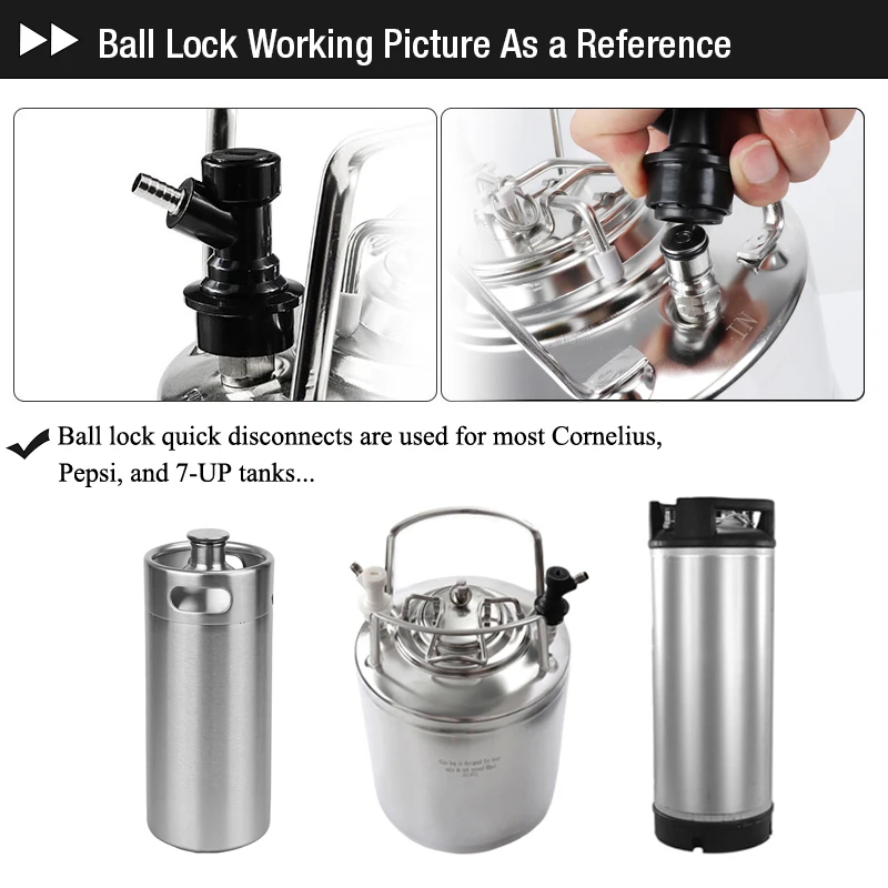 Ball Lock Disconnect Set,Homebrew Beer Keg Disconnect Connector, Barbed Liquid / Gas Dispenser with Push-In Fit and Swivel Nuts