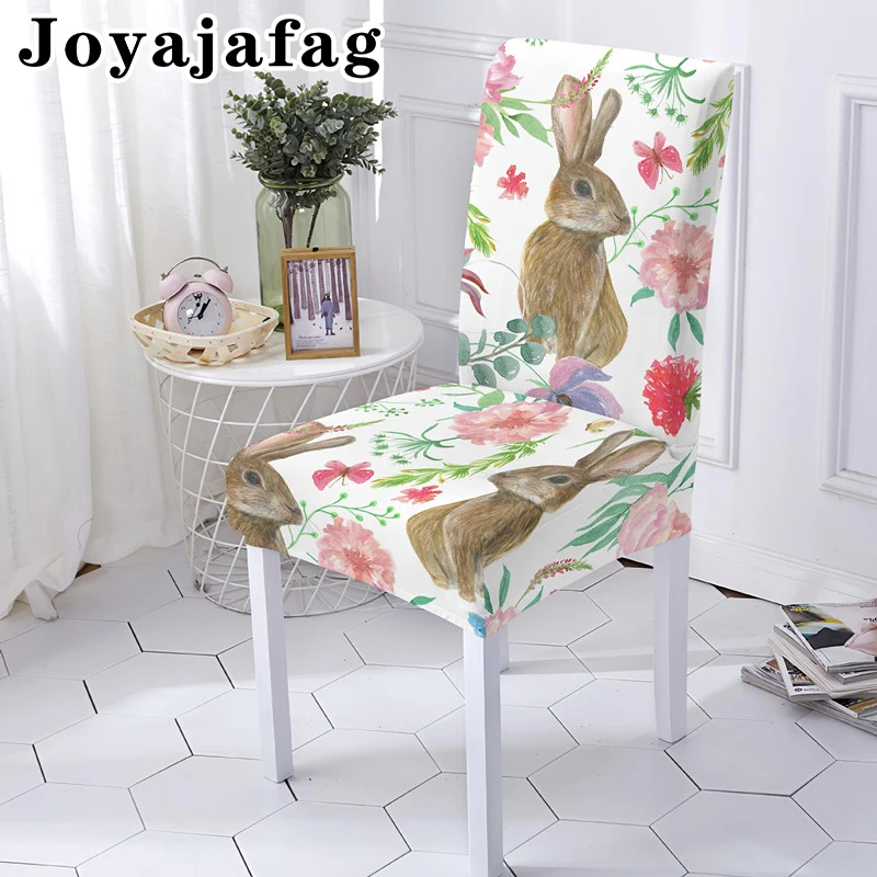 Happy Easter Egg Rabbit Elastic Chair Cover Stretch Removable Tight Wrapped Seat Covers For Dining Room Kitchen Office