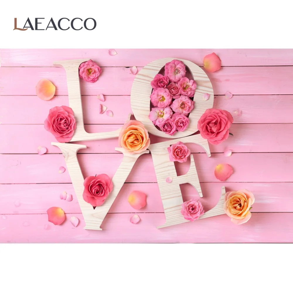 

Laeacco Pink Wood Board Flowers Petal Happy Valentine's Day Doll Party Baby Mom Portrait Photo Background Photography Backdrops