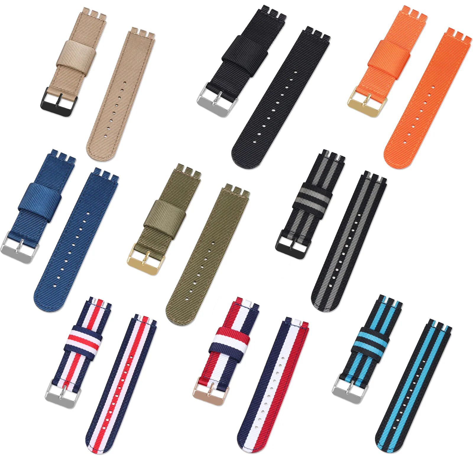 17mm 19mm 20mm Nylon Watch Band  for Swatch 3-convex Ends Fabric Canvas Replacement Watch Strap for Swatch Weave Wrist Bracelet