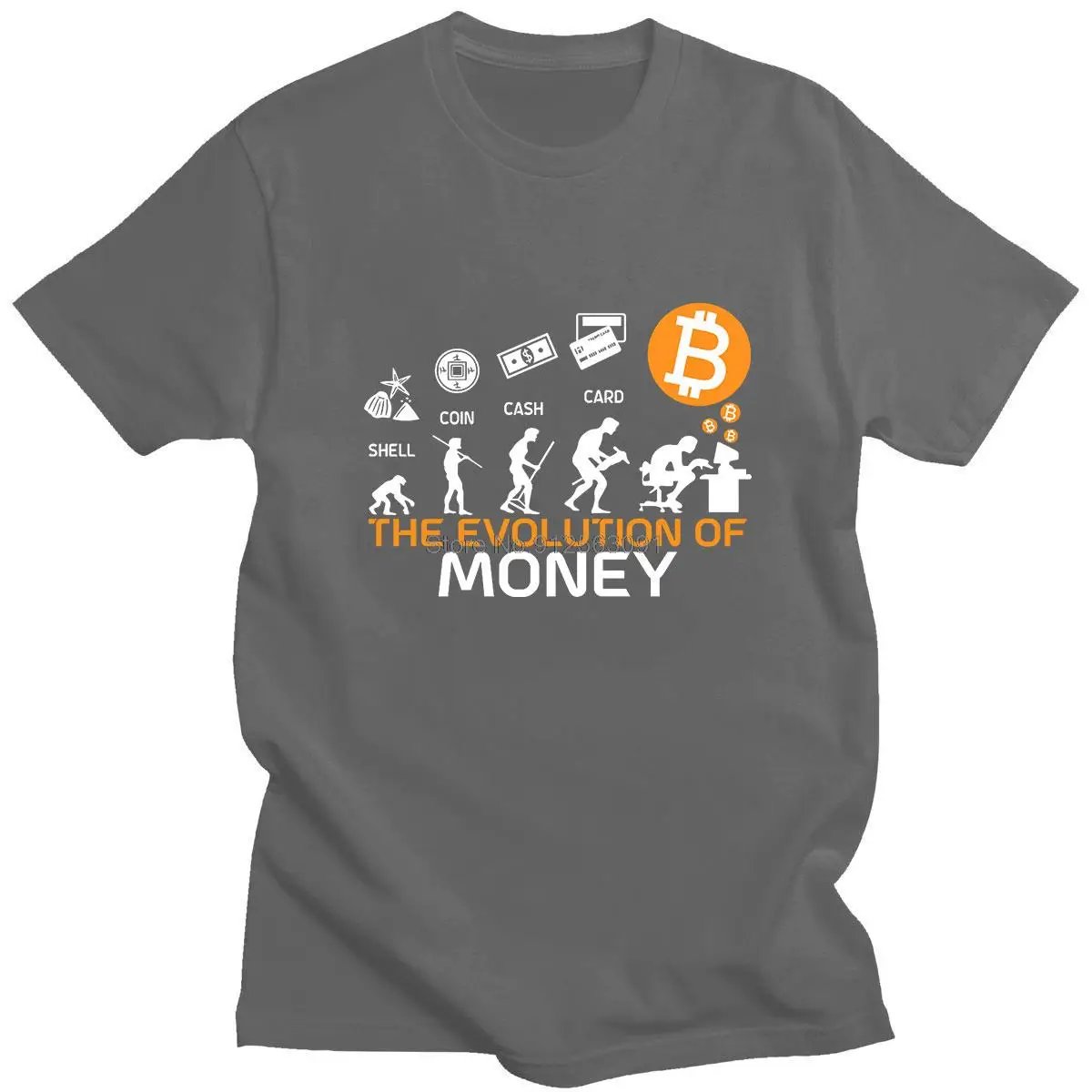 The Evolution of Money Funny Bitcoin Japanese Harajuku Simple Manga Print Summer Thin Cotton Short Sleeve T-Shirt Loose s