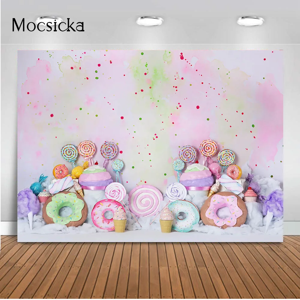 

Donut Lollipop Cone Sweet Birthday Backdrop for Photography Newborn Kids Portrait Background for Photo studio Art Photocall Prop