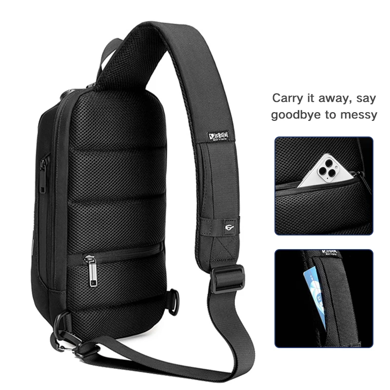 Bolsa de peito masculina inrn, multifuncional, antifurto, de ombro, à prova d'água, sling, bolsa mensageiro, carregamento usb, bolsa transversal para homens