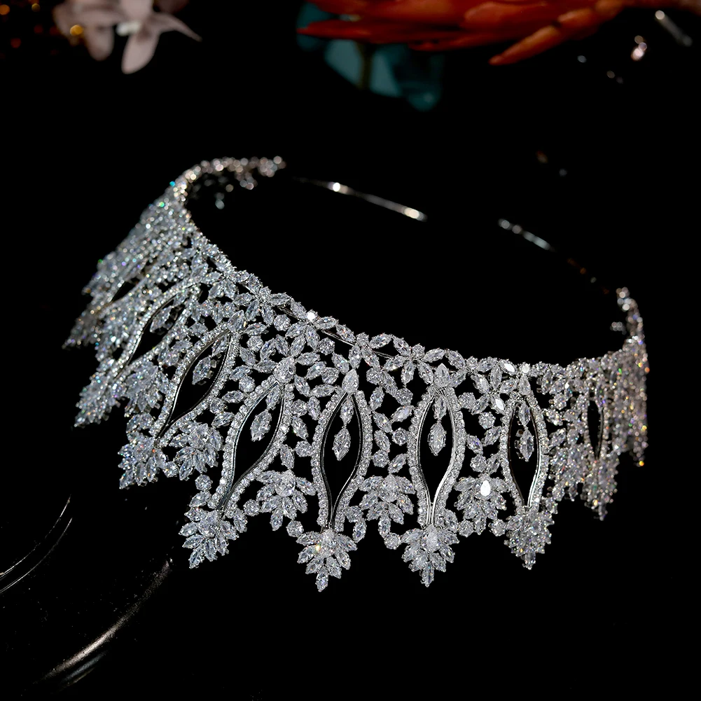 Imagem -04 - Luxo Aaa Zircônia Nupcial Tiaras para Mulheres Cocar Barroco Headband Rainha Coroa Acessórios de Cabelo Cabelo Jóias Casamento Grande