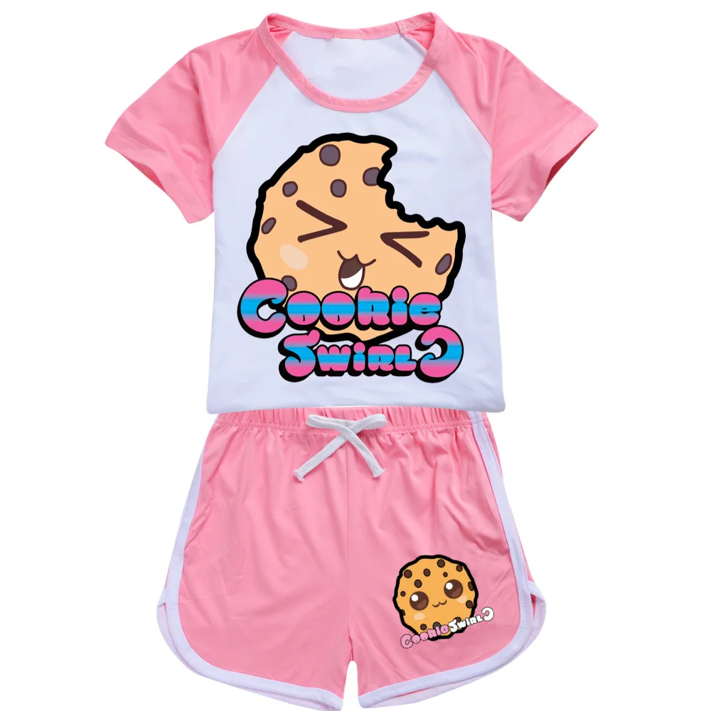 COOKIE SWIRL C Kids Boutique Clothing Polyester Girls Outfits Baby Boys Tshirt + Shorts Sport Suit Baby Child Tops Ware 2-15Y