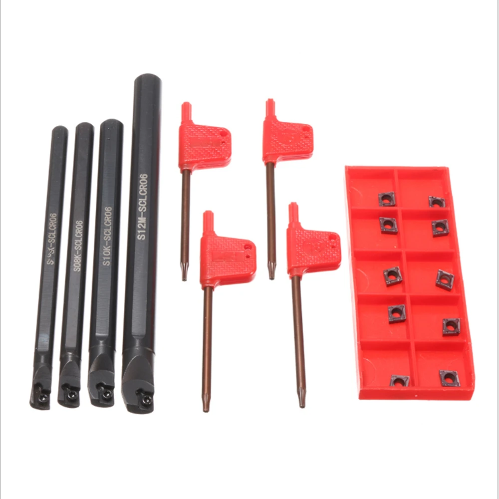 HOT S06K S08K S10K S12M-SCLCR06 95 degree Lathe Boring Bar Turning Tool Set w/ 10PCS CCMT060204 Carbide Inserts Set