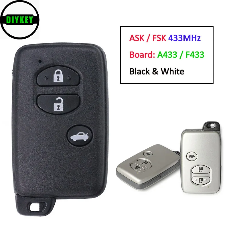 

DIYKEY ASK / FSK 433MHz Smart Card Remote Key Fob for Toyota Camry Crown Mark X Majesta Avensis B75EA Board ID: F433 A433