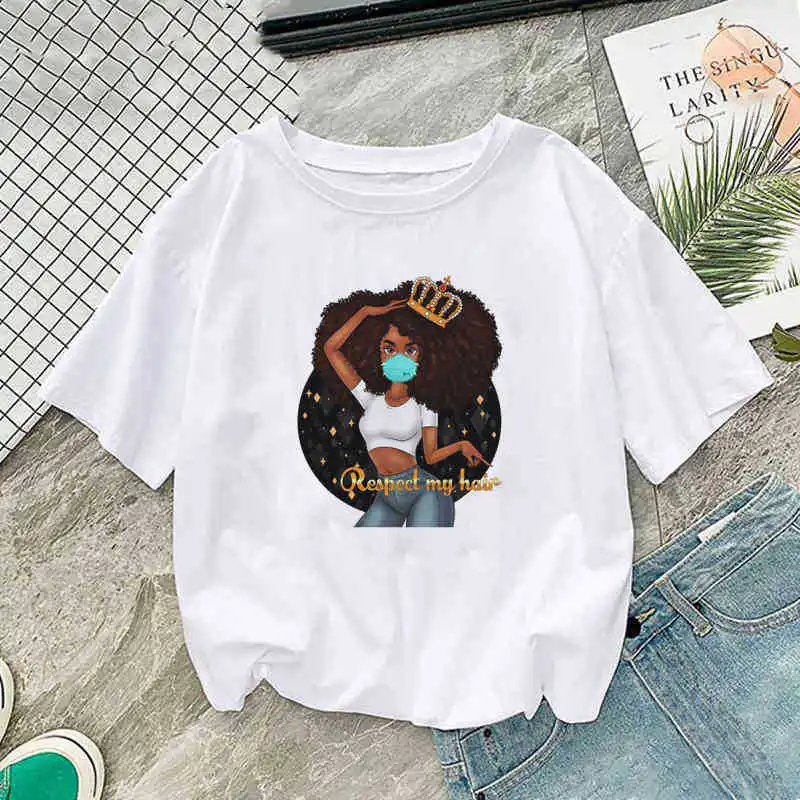 

Personality and interesting pattern African girl series tide t-shirt female100%cotton short-sleeved female student print t-shirt