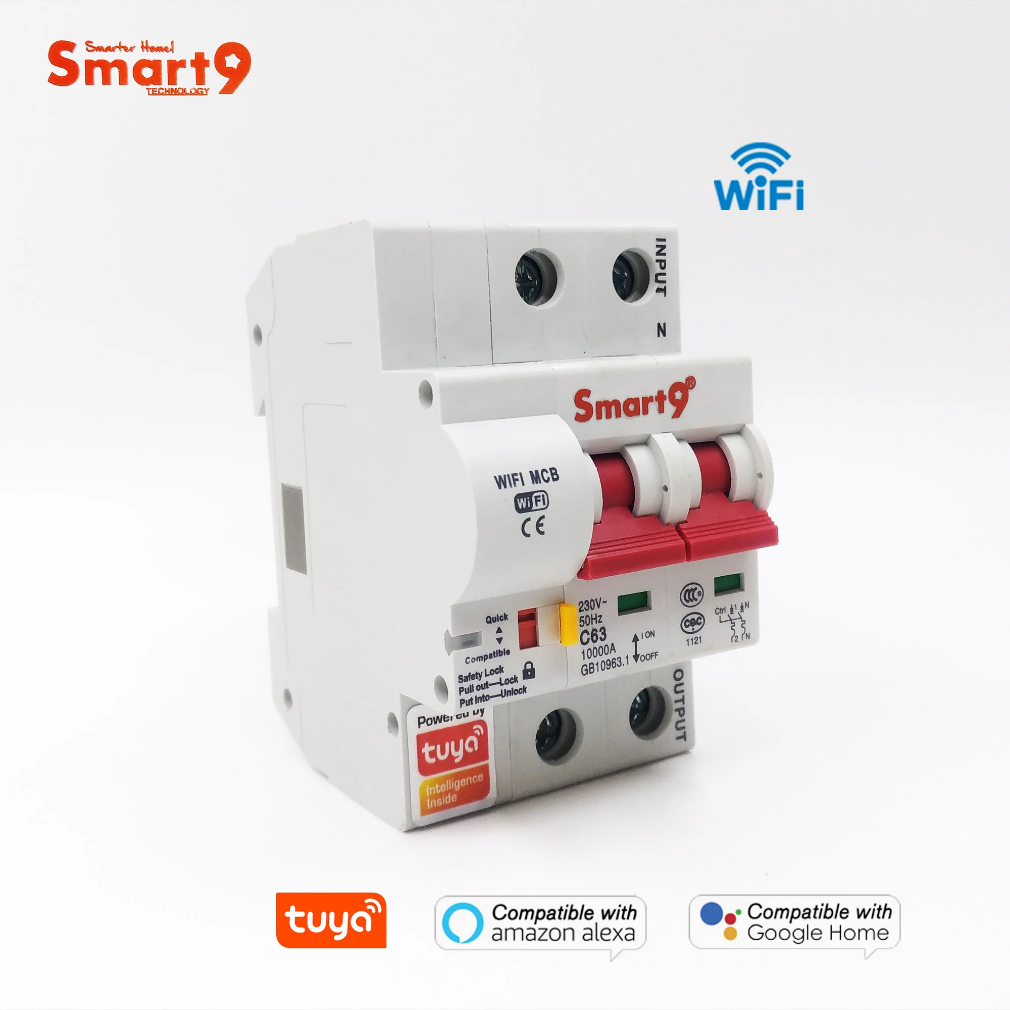 Smart9 Wifi Circuit Breaker 2P 63A MCB TuYa Home Automation Smart Life APP Works with Alexa Echo and Google Home