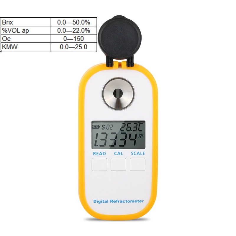 

Digital Alcohol Refractometer Brix 0-50% Alcohol 0-22% VOL KMW 0-25% Oe 0-150 Sugar Grape Wine Concentration Meter Retail Box