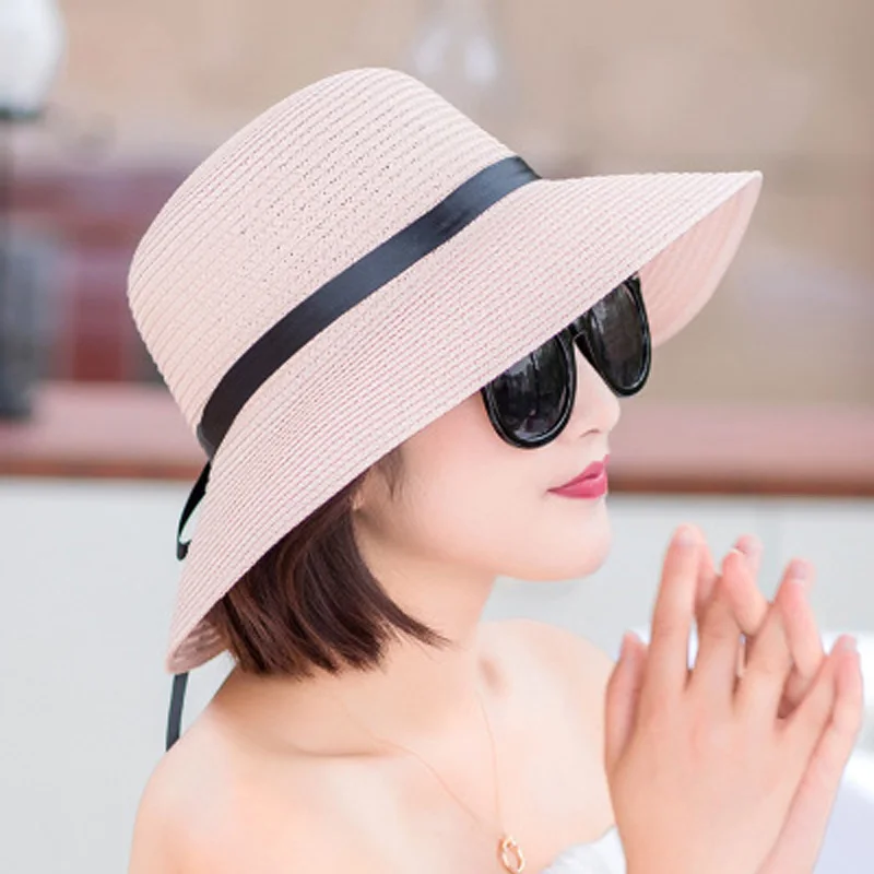 YOYOCORN  Straw hat female summer small fresh hat sun hat floating belt sunscreen folding large coastal sun hat beach cap