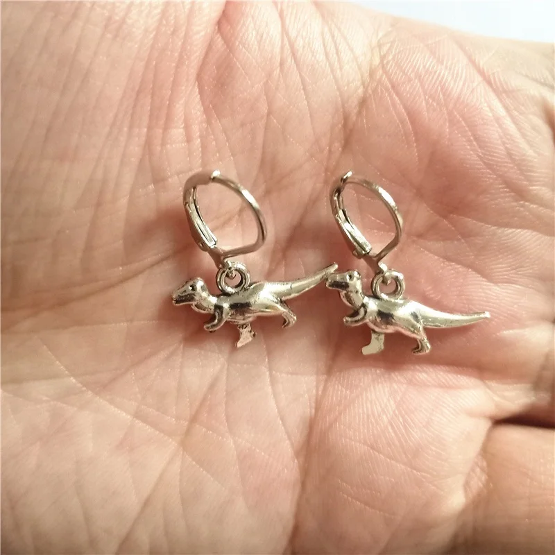 Tiny Dinosaur Leverback Earrings, Tiny Dino Leverback Earrings, Gothic Earrings, Dangle Earrings, Cool T Rex Earrings