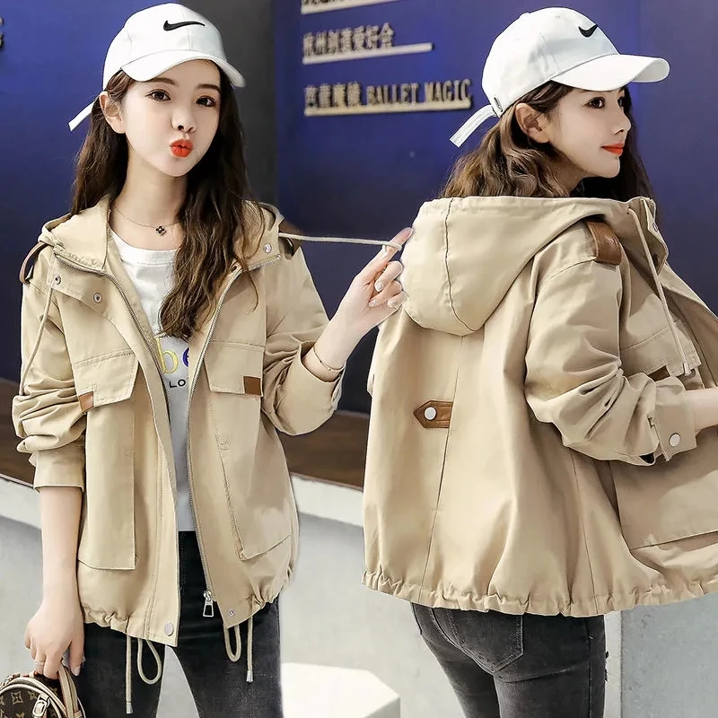 Large Size Women Jacket 2024 New Autumn Long sleeve Hooded Female Windbreaker Loose Short Jackets Casual Basic Coat Outwear