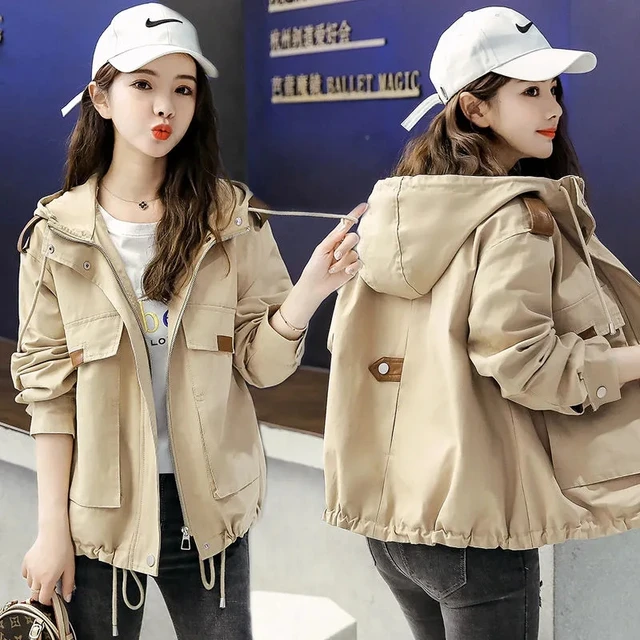 Large Size Women Jacket 2023 New Autumn Long sleeve Hooded Female Windbreaker Loose Short Jackets Casual Basic Coat Outwear