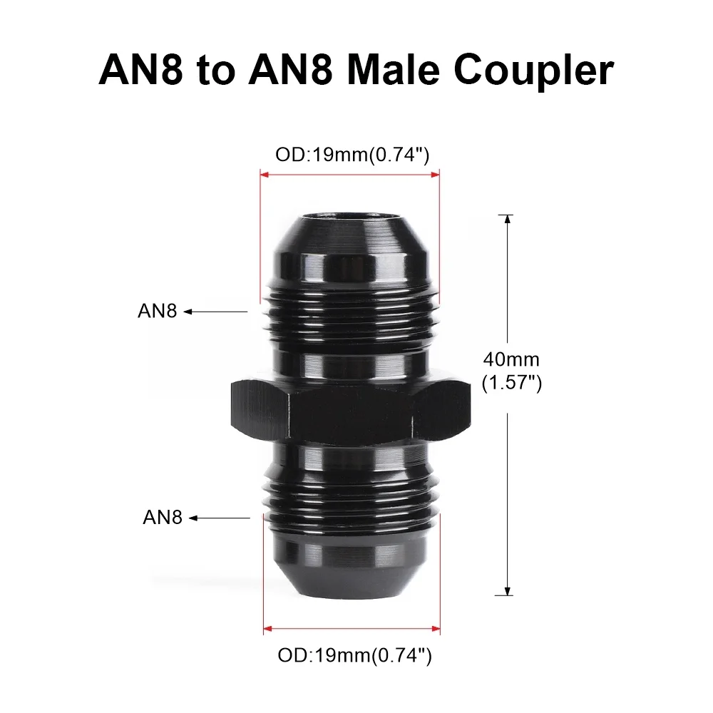 AN4 AN6 AN8 AN10 Aluminum Male Flare Union Nitrous Oil Fuel Hose End Adapter Fitting Straight AN Male To AN Male Coupler