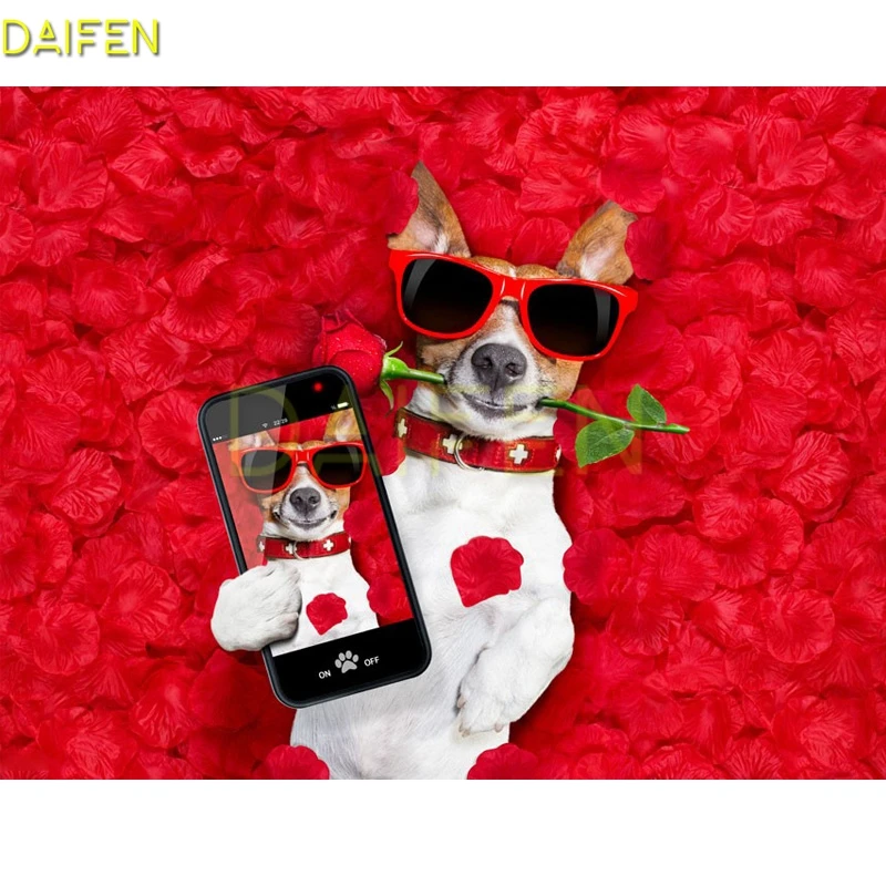 Full Round Diamond mosaic selfie DIY Diamond embroidery mobile phone Full Square Diamond painting Cross stitch dog rose glasses