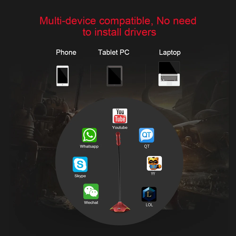 PopuPine Computer Microphone 360° Adjust Studio Speech Microphone Gaming Chatting USB Microphone Desktop PC Laptop