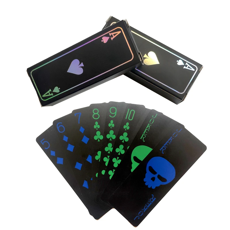 55pcs/set Waterproof Plastic PVC MINI Playing Cards Black Cool Entertainment Skull Poker Set Cards Lightweight Game Cards