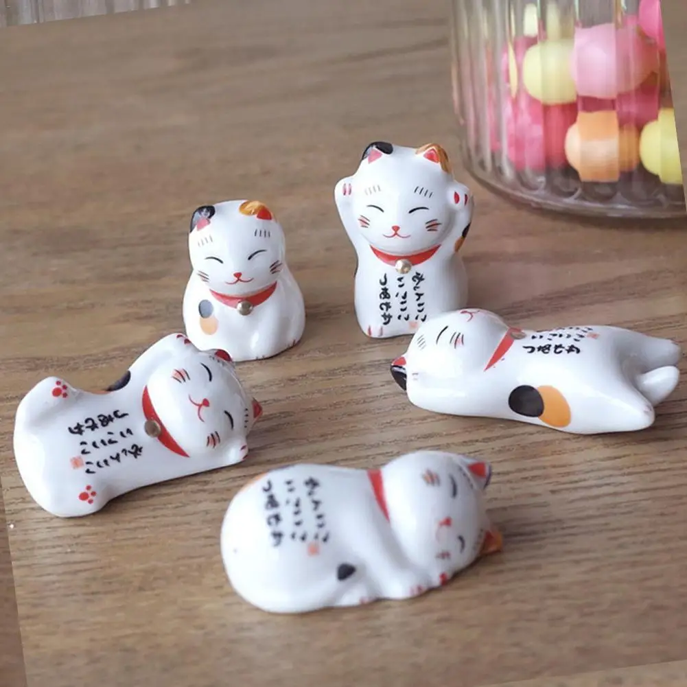 5 Pcs Japanese Home Kitchen Hotel Decoration Cartoon Chopsticks Rest Lucky Cat Chopsticks Holder Lucky Cat Ceramic Racks New