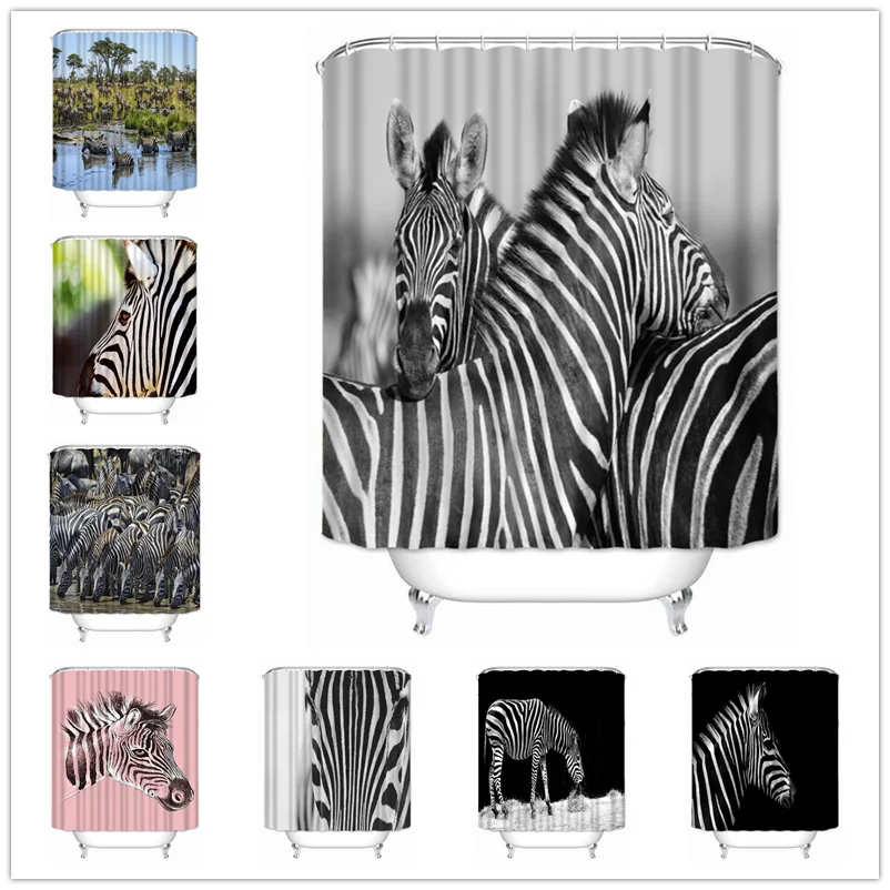 Musife Custom zebra Shower Curtain Waterproof Polyester Fabric Bathroom With Hooks DIY Home Decor