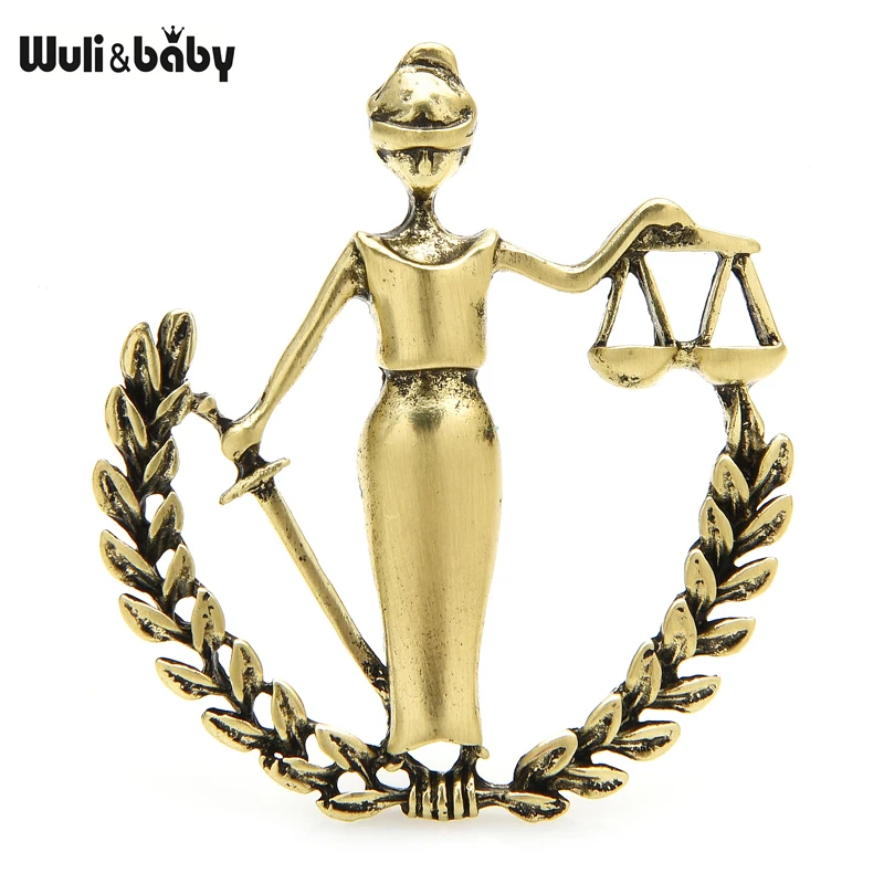 Wuli&baby Vintage 3-color Libra Brooches Women Unisex Metal Scale Lady Figure Office Casual Brooch Pins Gifts
