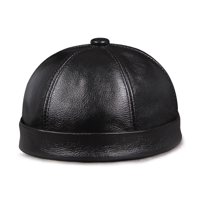 Spring/Winter Women Genuine Leather Retro Watermelon Thin Beanie Hats Male Casual Caps Female Black/Red Boonie Hat Bonnet Mujer