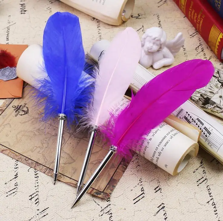 

Fashion Feather Pen Quill Ballpoint Pen 14colors Ballpoint Pens for Wedding Gift Office School Writing Supplie Wholesale