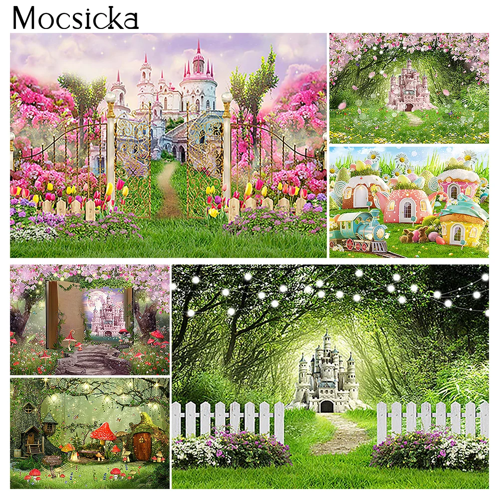 

Fairy Tale Castle Photo Background Jungle Forest Princess Prince Birthday Portrait Backdrop Studio Spring Easter Photography