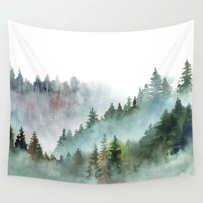 Pine Forest Mountain In The Fog Wall Tapestry Background Wall Covering Home Decoration Blanket Bedroom Wall Hanging Tapestries