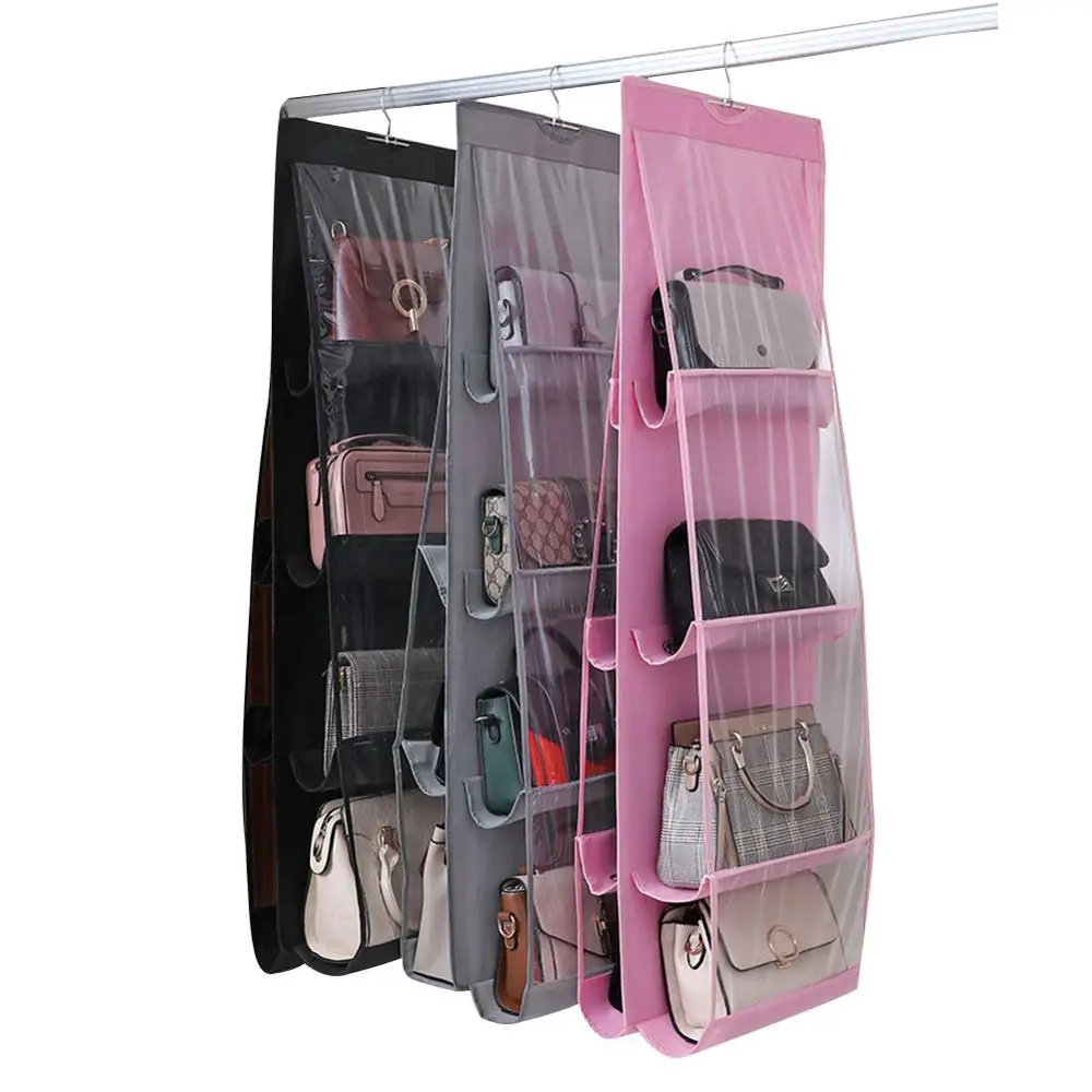 6 /8 Pockets Folding Hanging Large Clear Handbag Purse Storage Holder Anti-dust Organizer Rack Hook Hanger 2020 New Arrivals