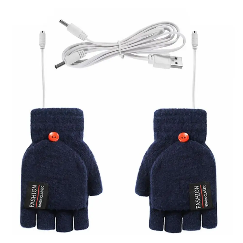 Winter Half-finger Double-sided USB Heating Gloves Lip Cover Wool Warmth Fingerless Mittens 5V Skiing Fishing Heated Glove