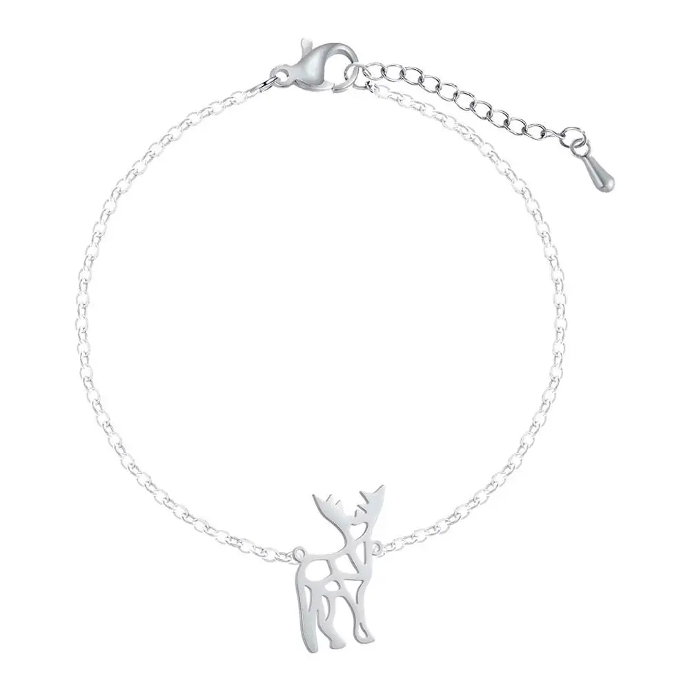 Cute Reindeer Bambi Deer Antler Bracelets Women Bangle Animal Elk Moose Fawn Alpaca Bracelet Christmas Stainless Steel Jewelry