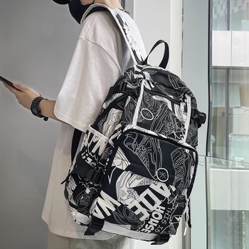 Sac d'école Harajuku pour fille et homme, sac à dos imprimé Graffiti pour homme et femme, sac en Nylon pour ordinateur portable