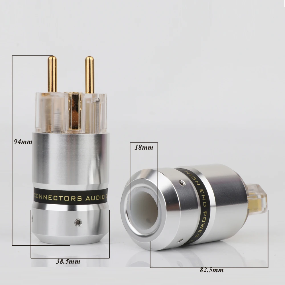 P080G High quality pair Audio Aluminum gold Plated Schuko EU Male Connector+IEC Female Plug