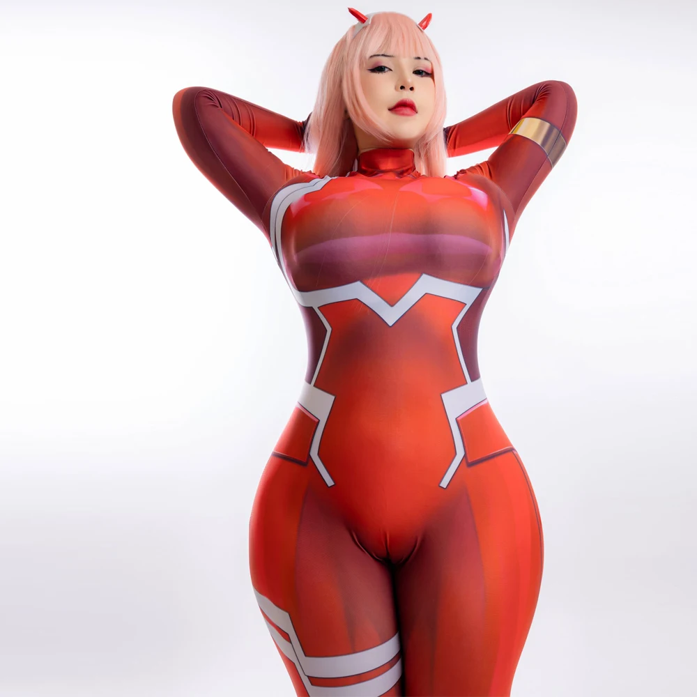 

DARLING In The FRANXX Costume ZERO TWO Cosplay Halloween Costumes for Women Sexy Zentai Spandex Bodysuit for Girls