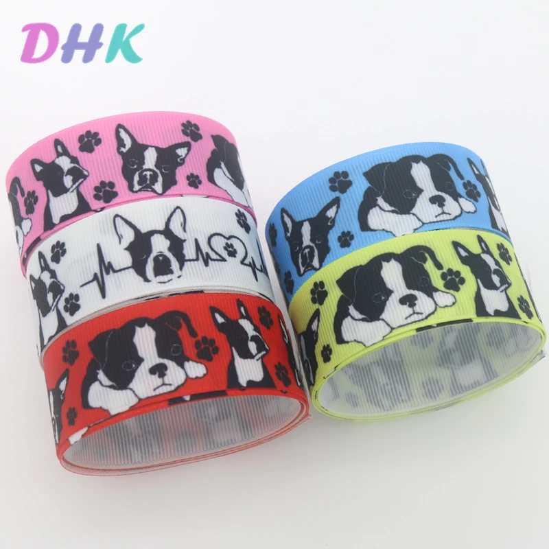 DHK 50yards dog Printed Grosgrain Ribbon Accessory Hairbow Headwear Decoration DIY Wholesale Craft S1300