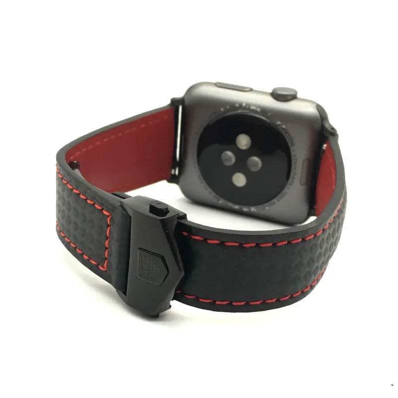 Watchband For Apple Series 6 5 44mm Leather Band Carbon Fiber Style Wrist Strap Bracelet For Apple iWatch Band 3 2 42mm Band